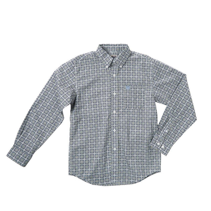 Boy's White Square Print Shirt