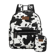 Black Cow Print Backpack with Coin Pouch