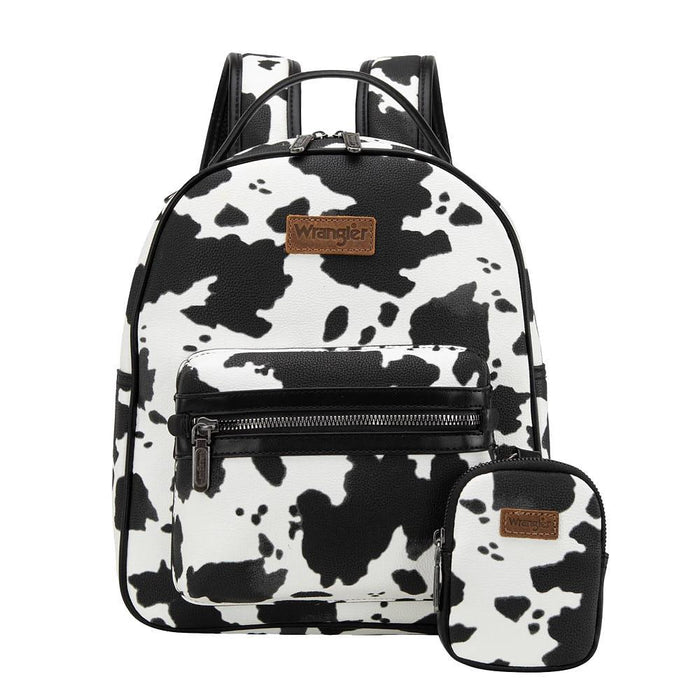 Black Cow Print Backpack with Coin Pouch