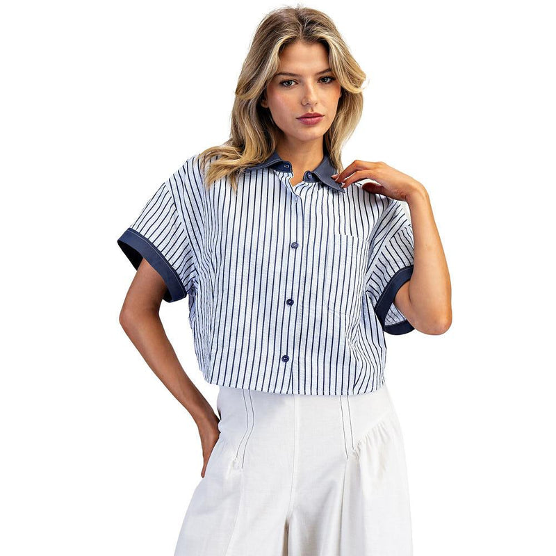 Women's Indigo Contrast Striped Top