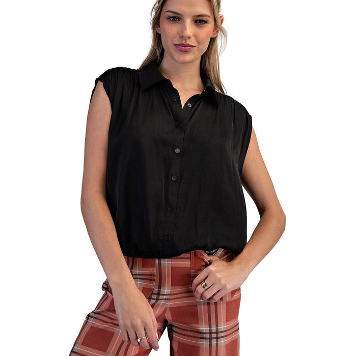Women's Black Button Sleeveless Blouse
