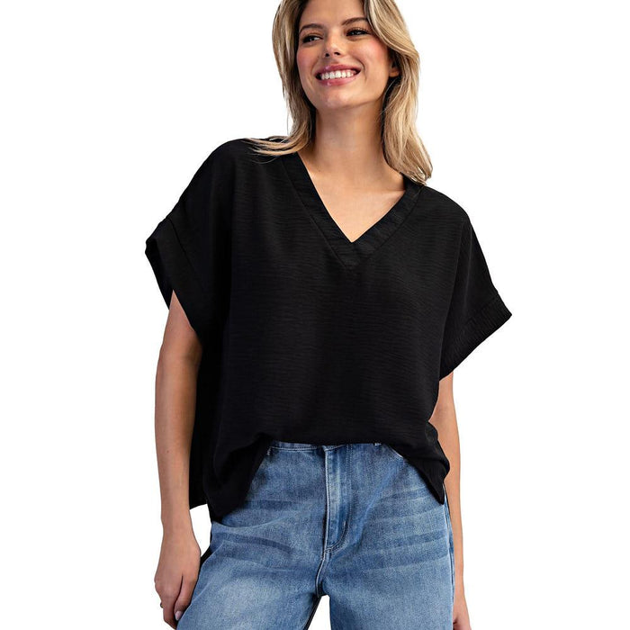 Women's Black V-Neck Blouse