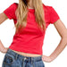 Women's Red Solid Knit Short Sleeve Tee Shirt
