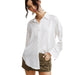 Women's White Satin Long Sleeve Blouse