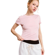 Women's Baby Pink Solid Knit Short Sleeve Tee Shirt
