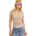 Women's Beige Solid Knit Short Sleeve Tee Shirt