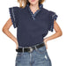 Women's Navy Scallop Trim Ruffle Top