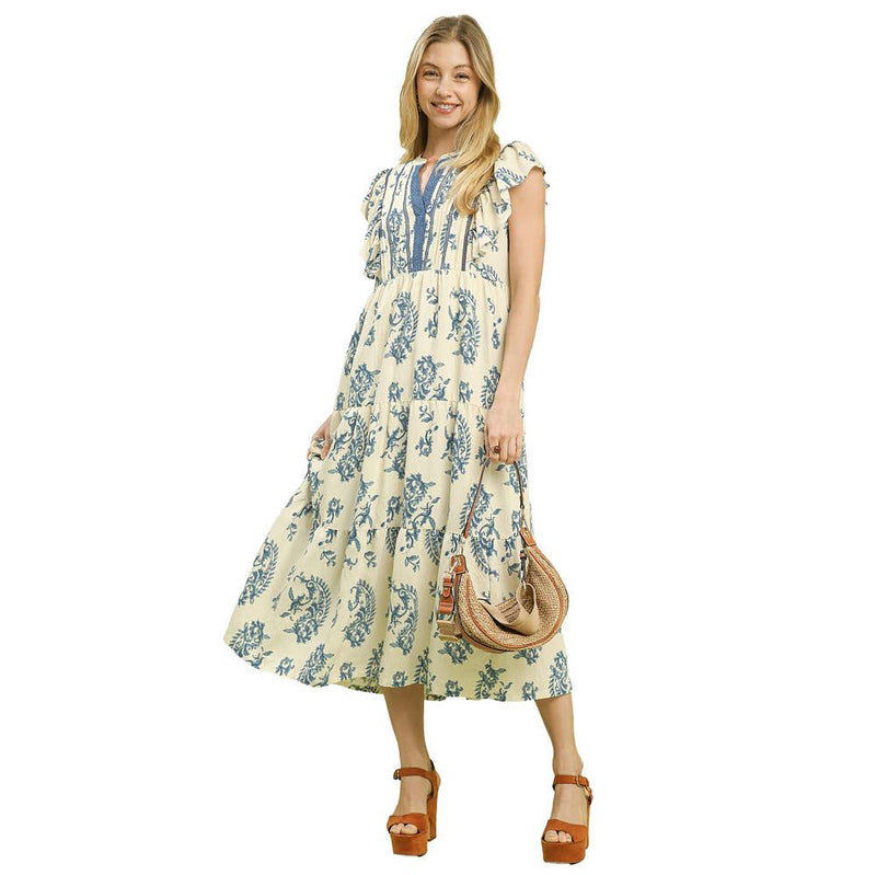 Umgee Usa Inc. Women's Blue Paisley Midi Dress — NRS