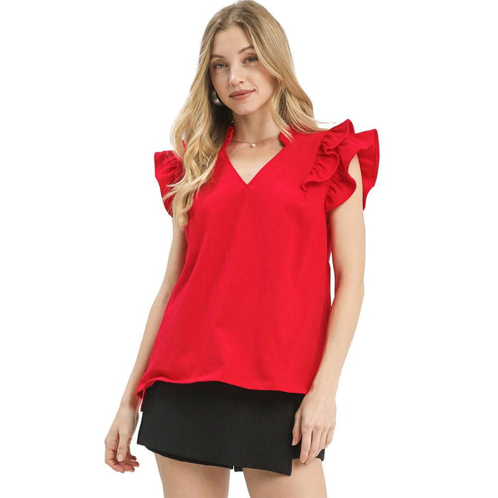 Women's Cherry Ruffle V-Neck Top