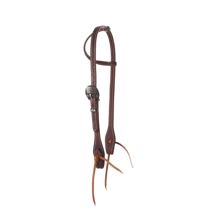 Dark Oiled Single Ear Headstall with American Flag Buckle