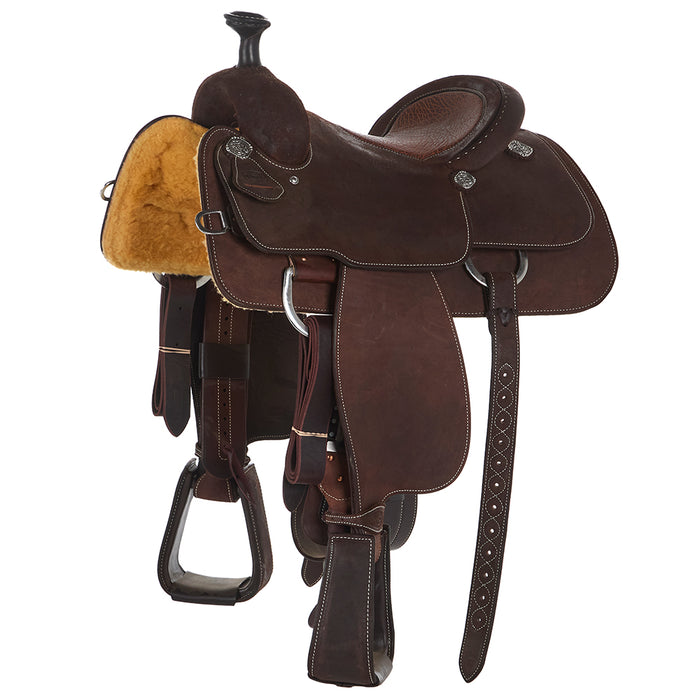 14in Roughout Chocolate Team Roper with Inlaid Tan Bison Seat