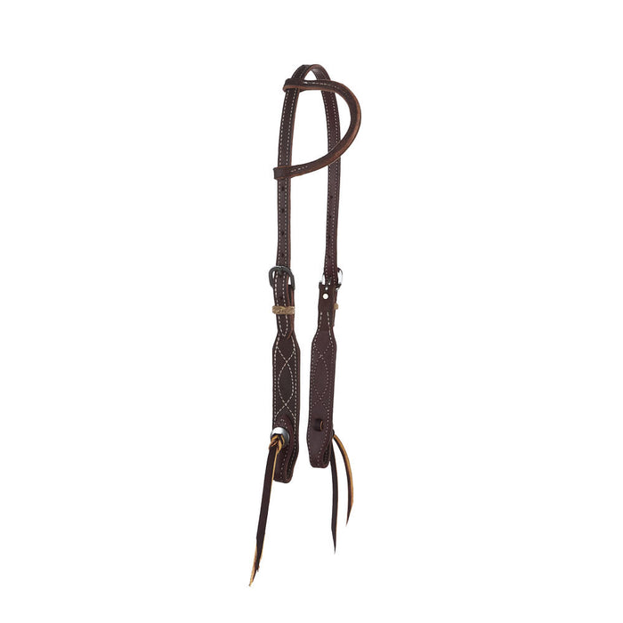 3/4in Indian Tan Chocolate Roughout Rawhide Single Ear Headstall