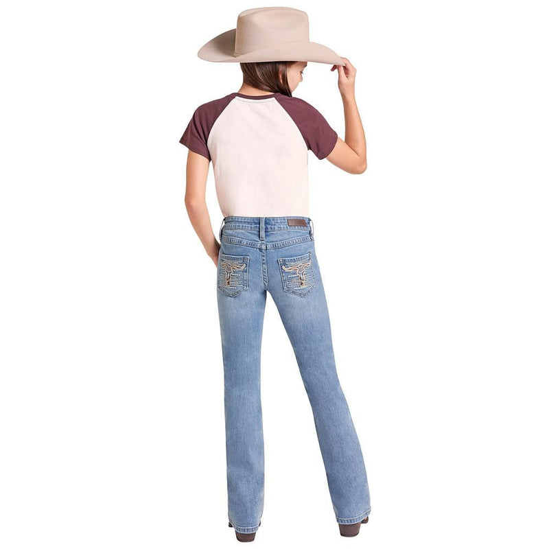 Girl's Steer Head Embroidered Jean