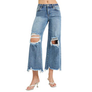 Women's Medium High Rise Crop Distressed Jeans