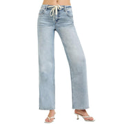 Women's Light Slouchy Drawstring Stripe Jeans