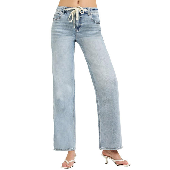 Women's Light Slouchy Drawstring Stripe Jeans