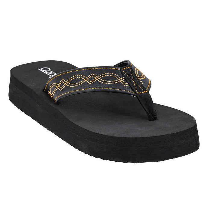 Women's Black Overboard Stitched Sandal