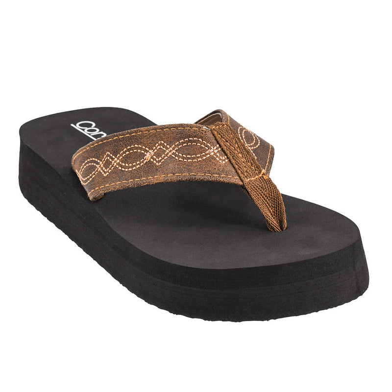 Women's Brown Overboard Saddle Stitched Sandal