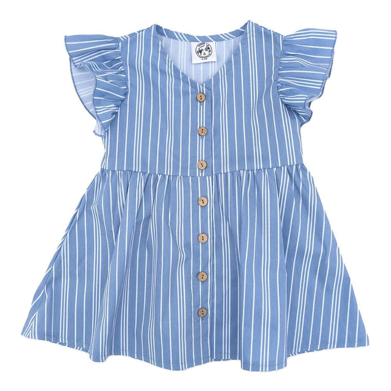 Girl's Vintage Blue Stripe Flutter Dress