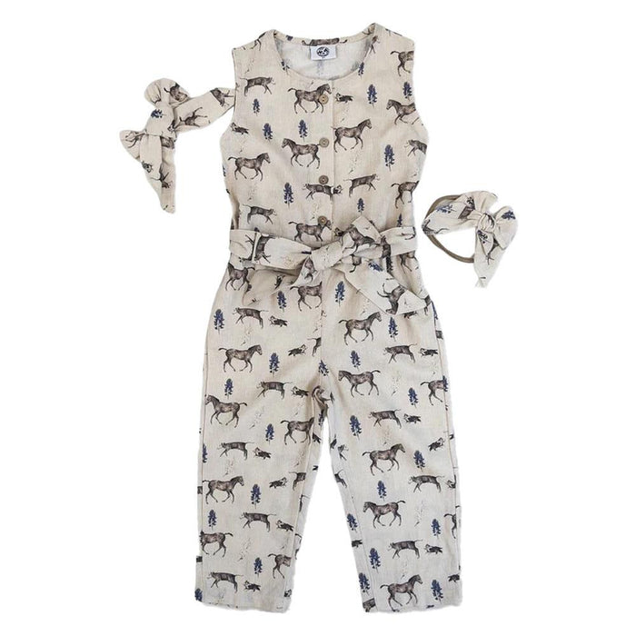 Girl's Spring on Ranch Romper with Matching Bow
