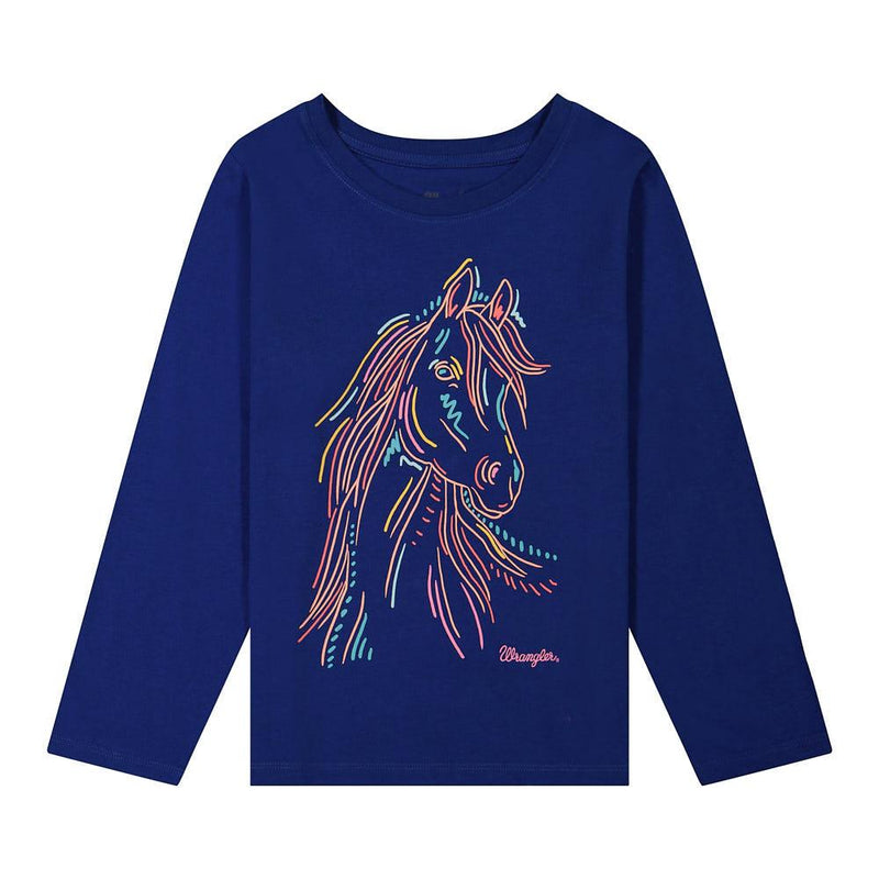 Girl's Navy Horse Long Sleeve Tee Shirt