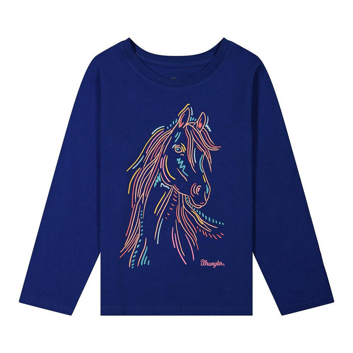 Girl's Navy Horse Long Sleeve Tee Shirt