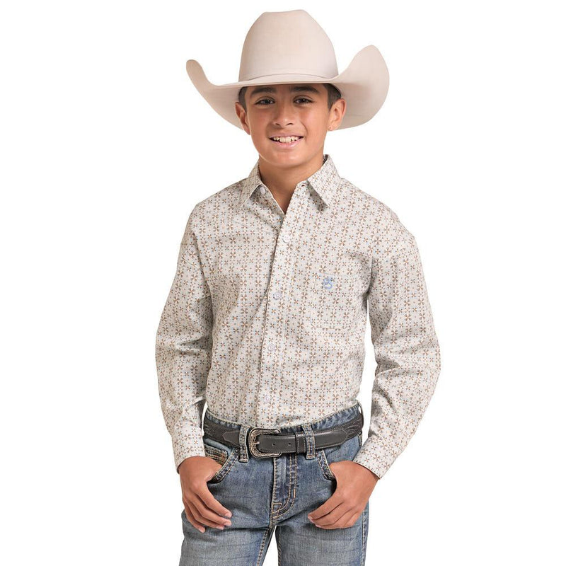 Boy's Khaki Geometric Print Shirt