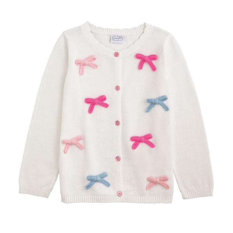 Girl's White Colorful Bow Cardigan