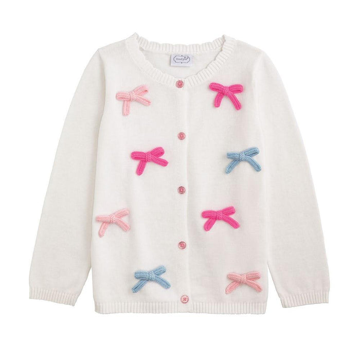 Girl's White Colorful Bow Cardigan