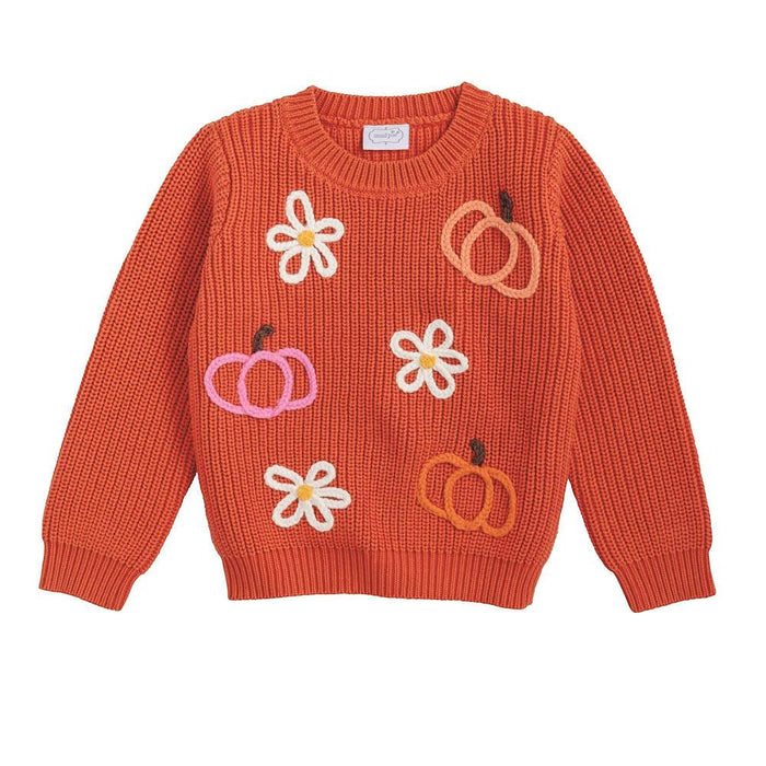 Orange Pumpkin Flower Sweater