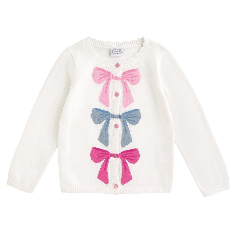 Girl's White 3 Bow Sweater Cardigan