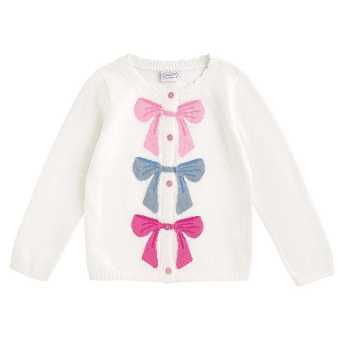 Girl's White 3 Bow Sweater Cardigan