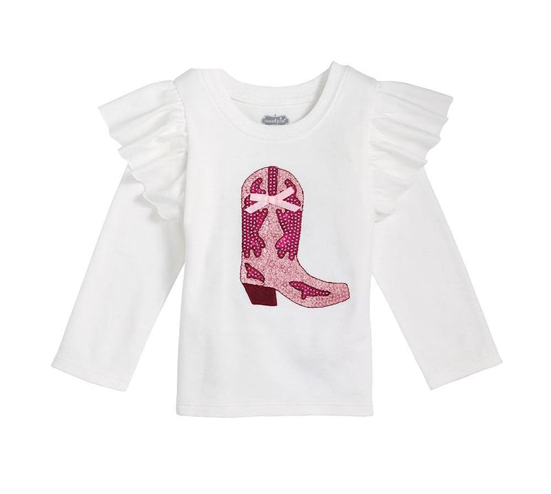 Girl's Ivory Sequin Boot Tee Shirt