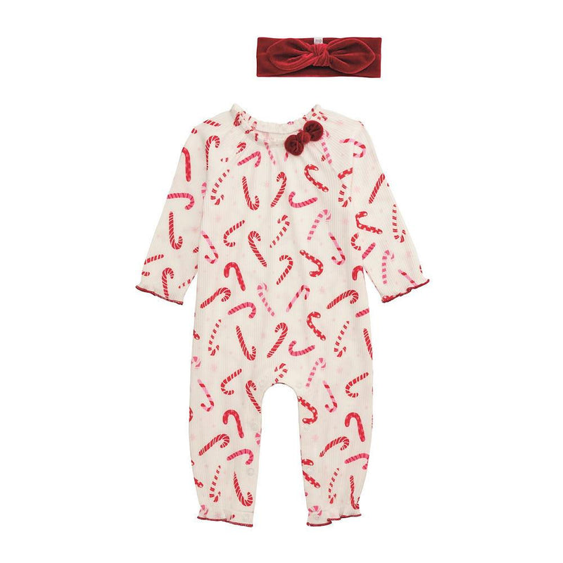 Girl's Candy Cane Bow & Sleeper Set
