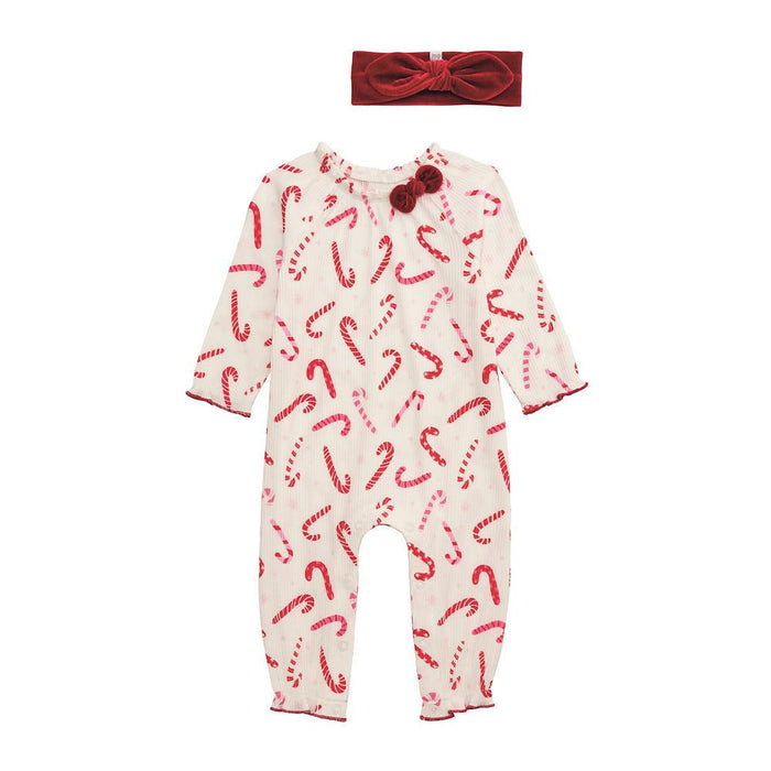 Girl's Candy Cane Bow & Sleeper Set