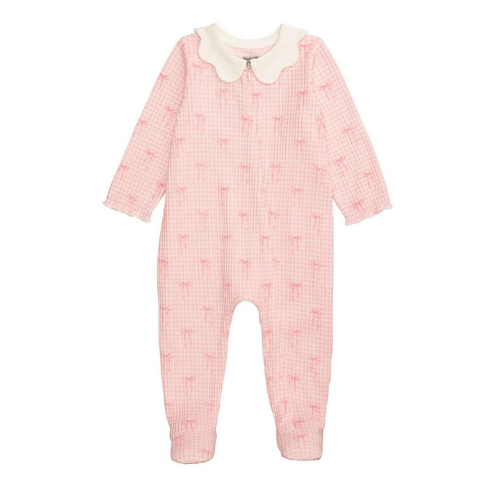 Girl's Pink Bow Scallop Sleeper