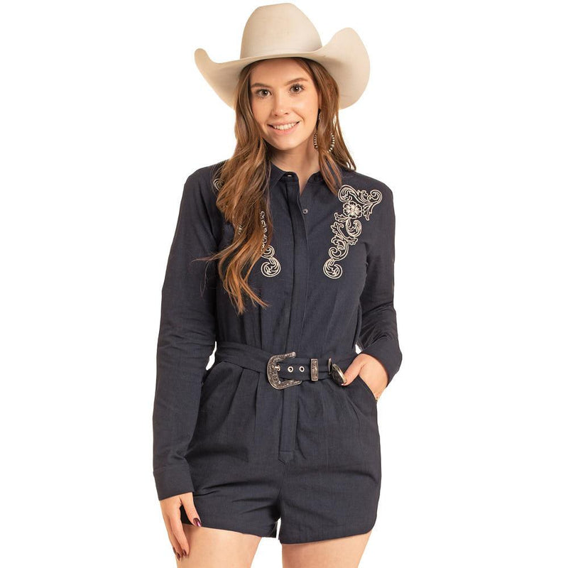 Women's Black Embroidered Romper