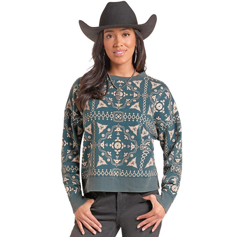 Women's Teal Bandana Print Pullover