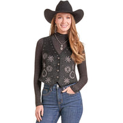 Women's Black Studded Microsuede Vest