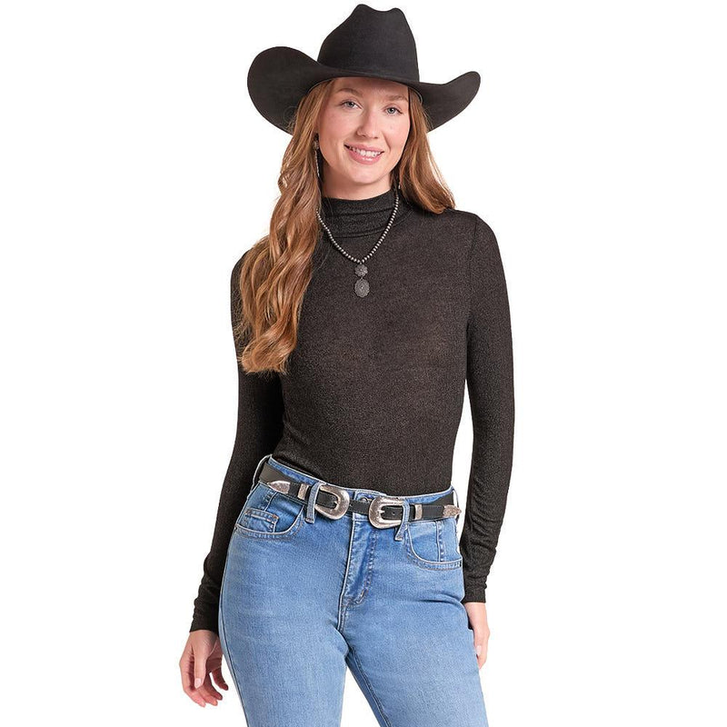 Women's Black Lurex Turtleneck Top