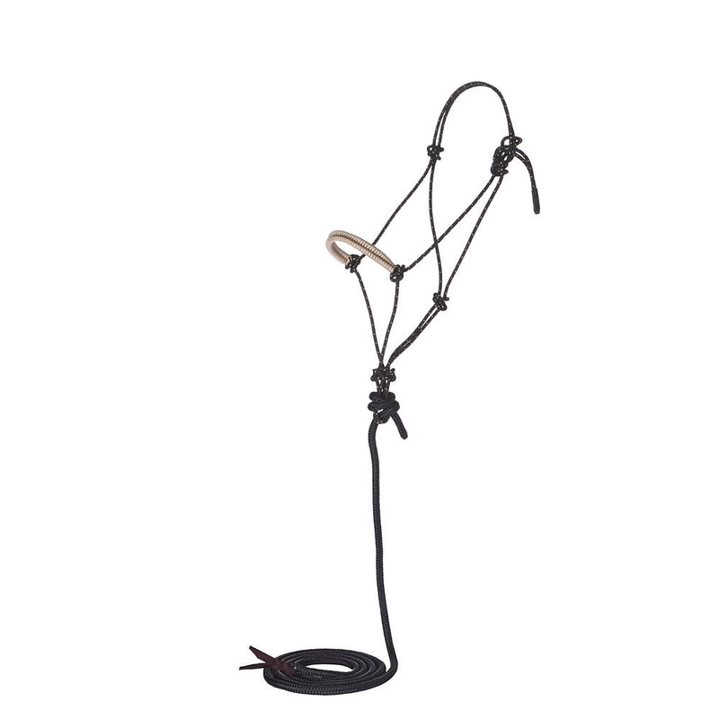 Black Tracer Tan Paracord Noseband Rope Halter with Attached 10ft Lead