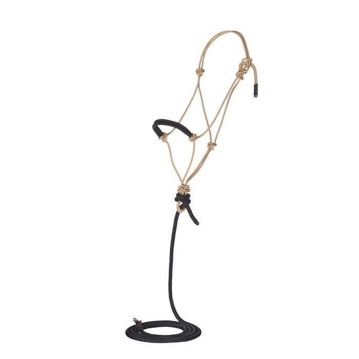 Solid Tan Black Paracord Noseband Rope Halter with Attached 10ft Lead