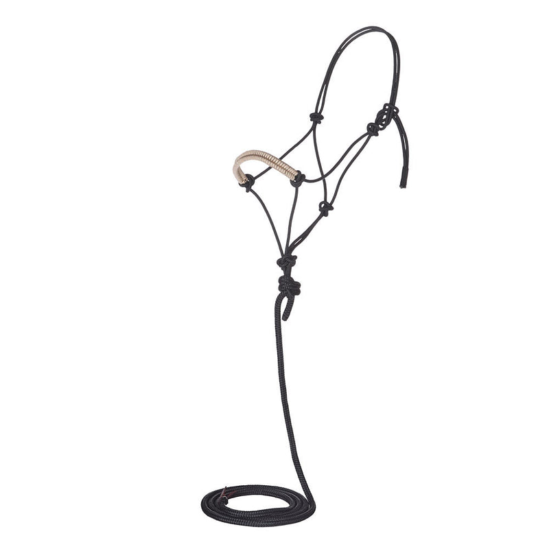 Solid Black Tan Paracord Noseband Rope Halter with Attached 10ft Lead