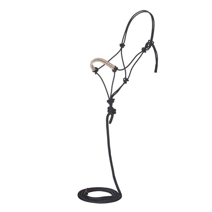 Solid Black Tan Paracord Noseband Rope Halter with Attached 10ft Lead