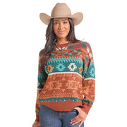 Women's Rust Aztec Stripe Sweater