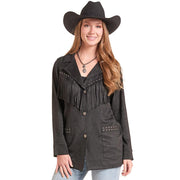Women's Black Fringe Studded Jacket