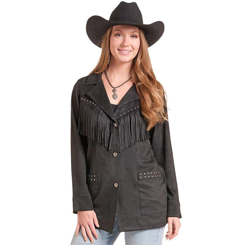 Women's Black Fringe Studded Jacket