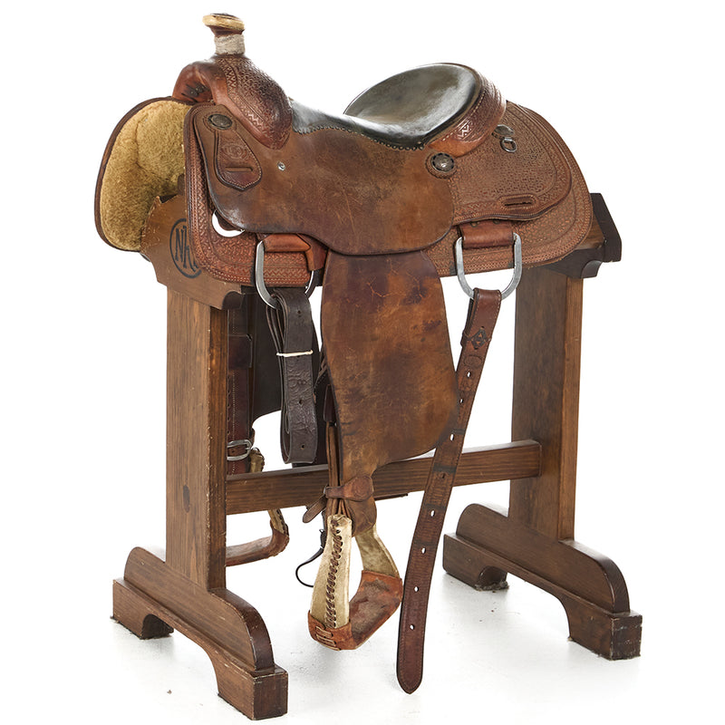 Used 14.5in 1/2 Breed Spider Stamp Calf Roper