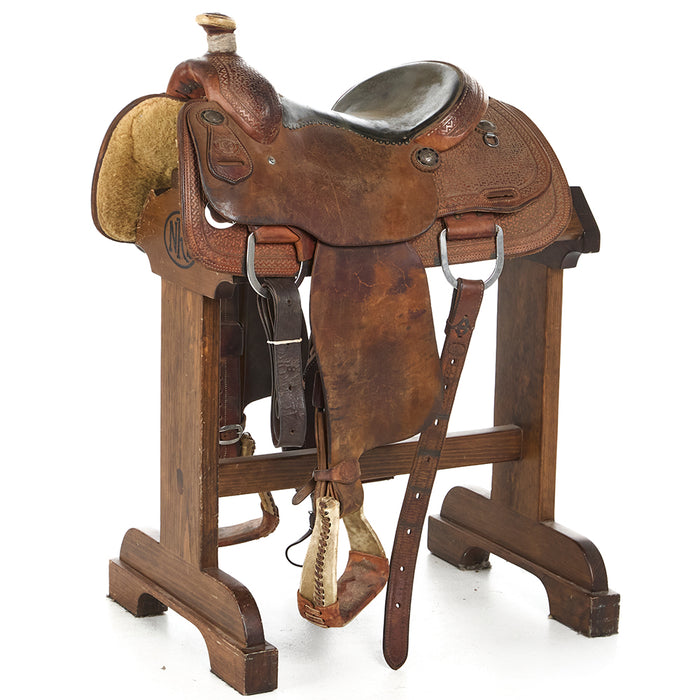 Used 14.5in 1/2 Breed Spider Stamp Calf Roper