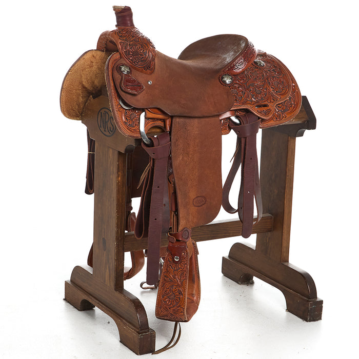Used 14.5in 1/2 Breed Antique Floral Calf Roper